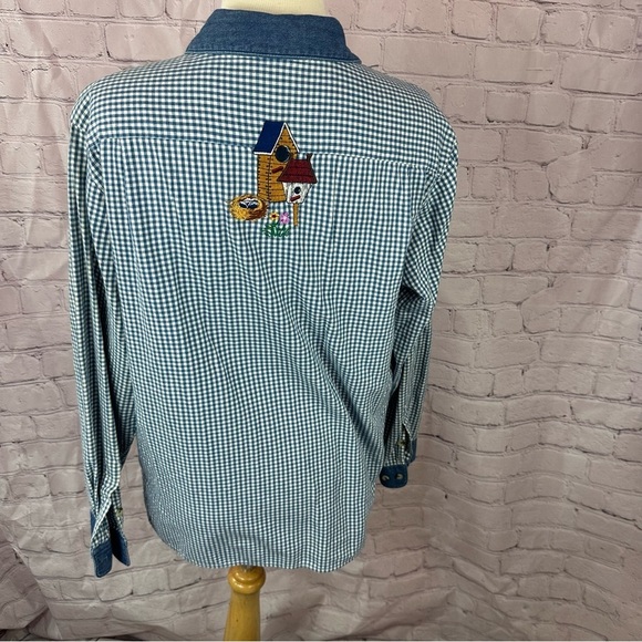 the quacker factory long sleeve embroidered sz sm 100% cotton bird house granny - Picture 3 of 9
